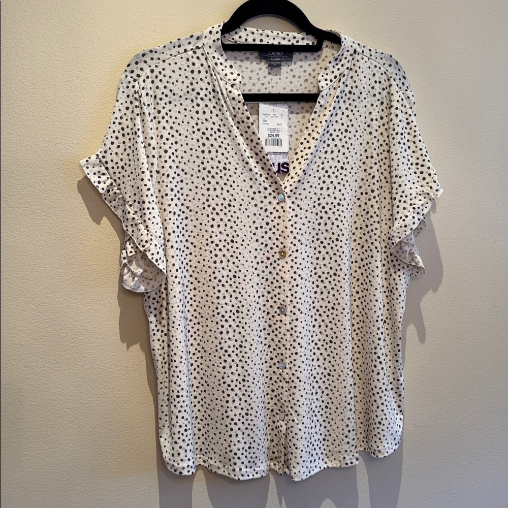 NWT - White Polka Dot Button-Up Blouse - belle by belldini